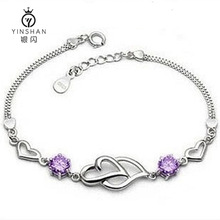 s925银手链女韩版双心流行手饰品厂家代发地摊货源批发一件代发