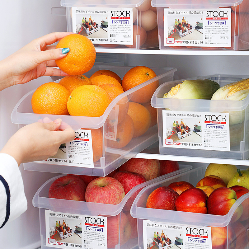 Refrigerator storage box drawer-type transparent non-lid storage box kitchen rectangular frozen real preservation box