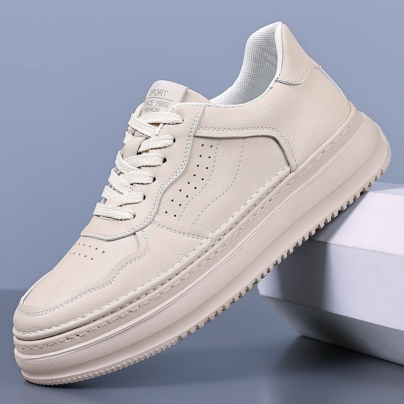 Chaussures blanches 2025, nouvelle édition coréenne, chaussures de sport et de loisirs en cuir pour hommes, jeunes, mode et loisirs, collection tendance une pièce pour cheveux_voghion.com