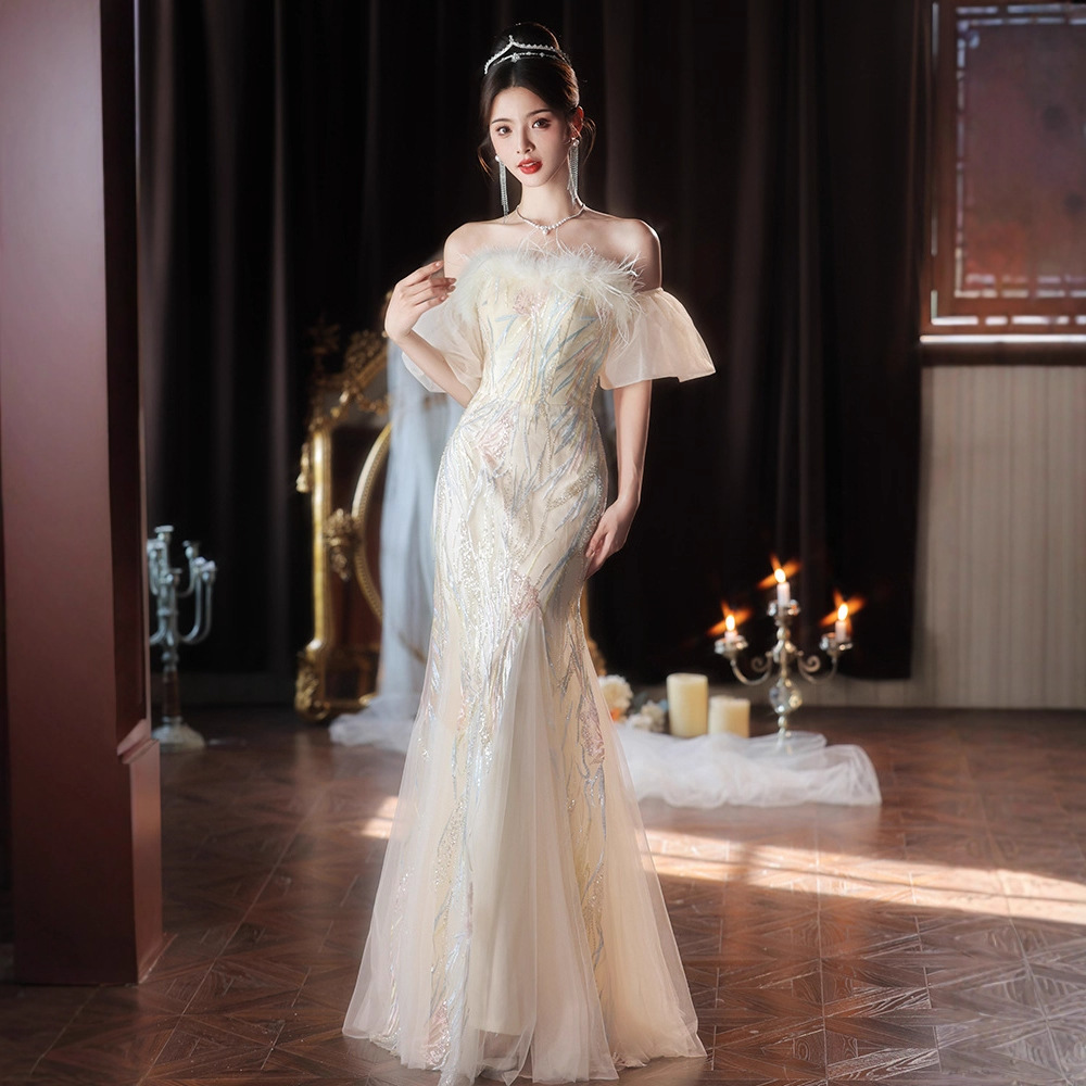 One-Shoulder Evening Dress for Women, Light Luxury Niche High-End Banquet Adult Ceremony 2026 New Model, Stunning High-End Mermaid Dress