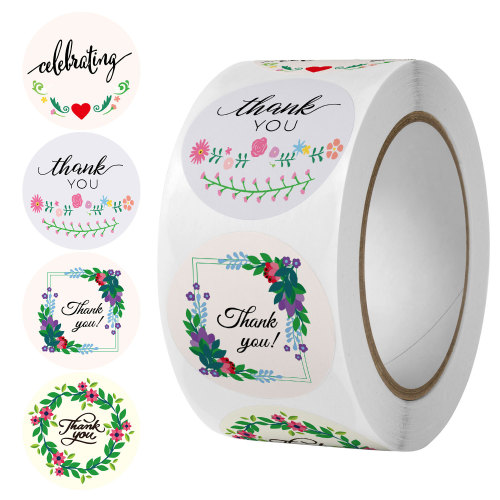 Amazon Wholesale Roll Round Floral Thank You Stickers Birthday Party Wedding Decoration Sticker Thank You Tags