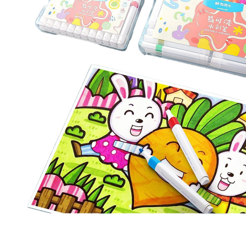水彩笔儿童可水洗不脏手彩笔幼儿园小学生水性彩色笔24色画画笔易|undefined
