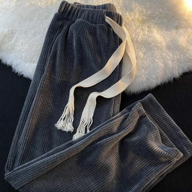 Corduroy trousers for leisure, American style, plus size, loose straight fit
