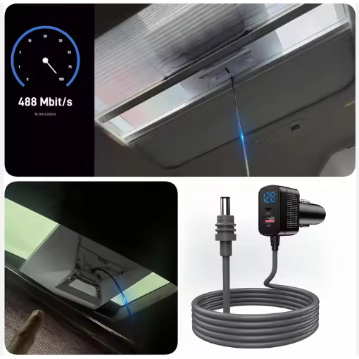 Amazon's Popular Fourth Generation Mini Digital Display Car Charger Waterproof Power Cord Charger Multi-Function Three-In-One Car Charger
