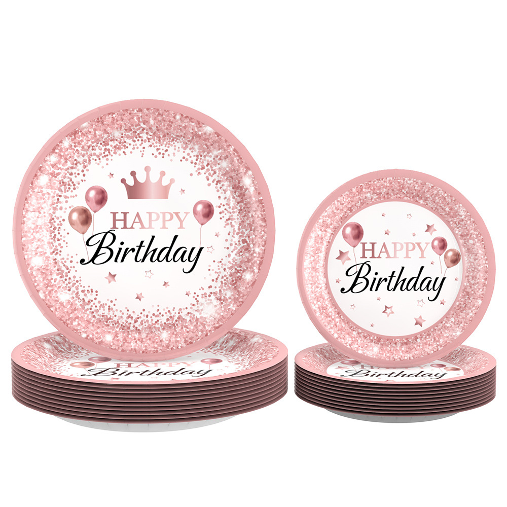 Nuevo oro rosa chica cumpleaños fiesta decoración suministros desechables papel placa tejido mantel decoración del partido traje