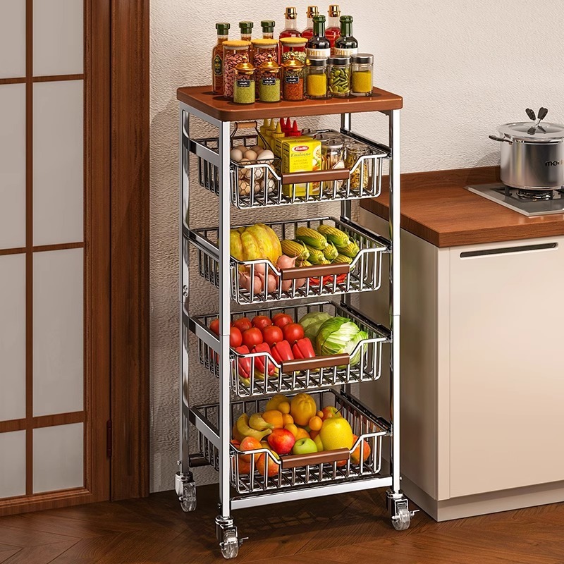 Kitchen Gap Storage Rack, Multi-Layer, Pull-Out, for Refrigerator Gaps, Side Storage, Ultra-Narrow Household Mobile Cart