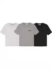 Essentials Double-Line Front and Back Letter Print Fogmiki Men's and Women's Pure Cotton Short-Sleeved T-Shirt Breathable Slim Fit
