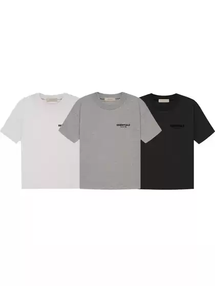 Essentials Double-Line Front and Back Letter Print Fogmiki Men's and Women's Pure Cotton Short-Sleeved T-Shirt Breathable Slim Fit