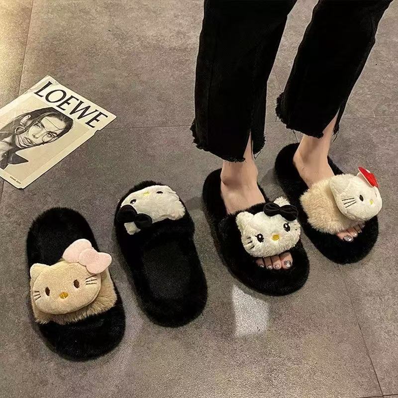kitty猫毛毛拖鞋厚底增高外穿防滑百搭秋冬季居家保暖棉拖鞋可爱|undefined