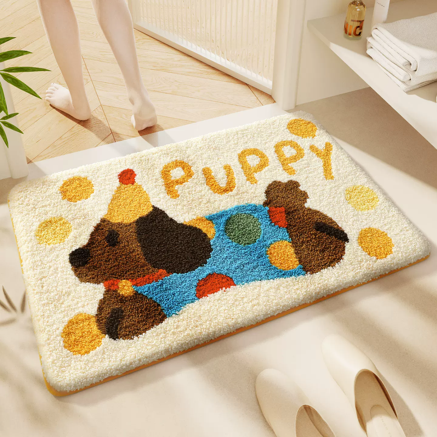 卡通可爱萌宠仿羊绒地毯客厅装饰脚垫吸水易打理浴室地垫玄关门垫