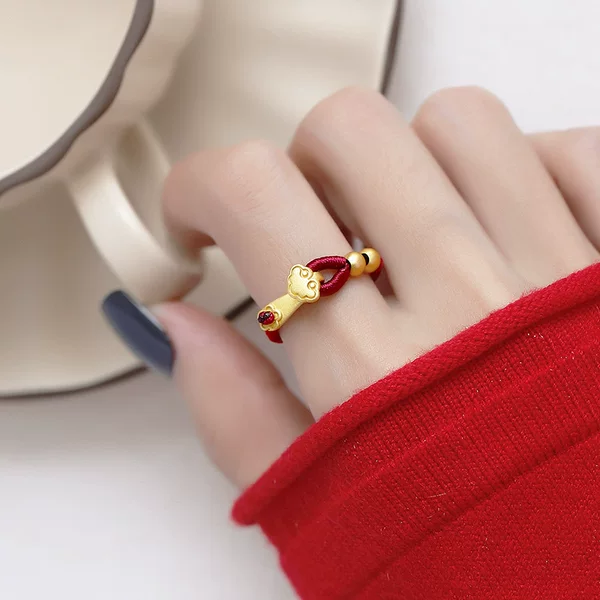 New Ruyi Rope Ring Gold Retro New Chinese Style Antique Style Bracelet Red Rope High-grade Ring