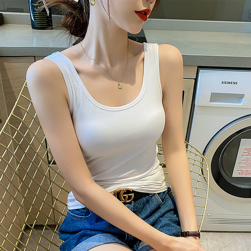 White Camisole for Women, Summer Outerwear, Sports Pure Cotton Sleeveless Slim Fit Base Layer Yoga Top