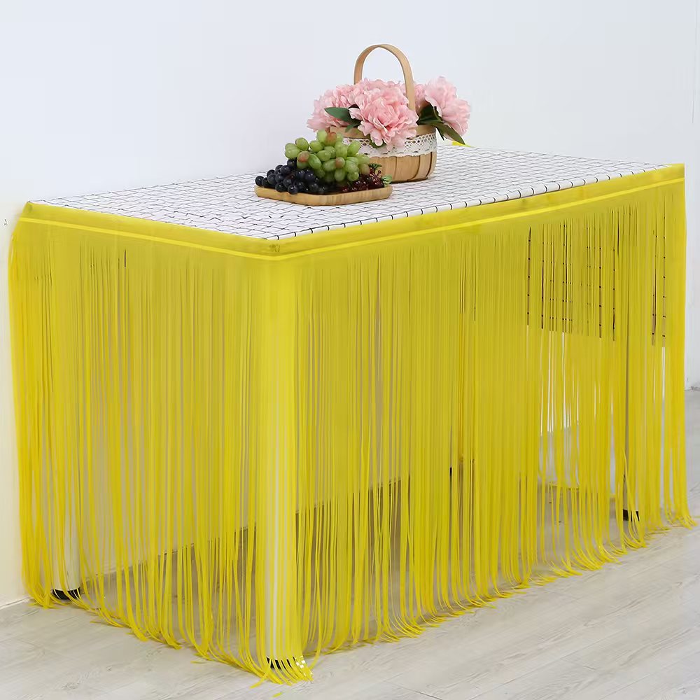 Nueva cortina de seda de lluvia falda de mesa fiesta de cumpleaños Decoración de mesa cortina de celebración Banquete de inicio de sesión cortina de mesa empresa celebración Decoración de mesa