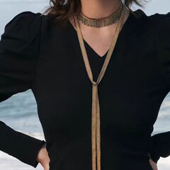 欧美轻奢编织流苏项链时尚个性满钻长款流苏长项链小众设计款项链