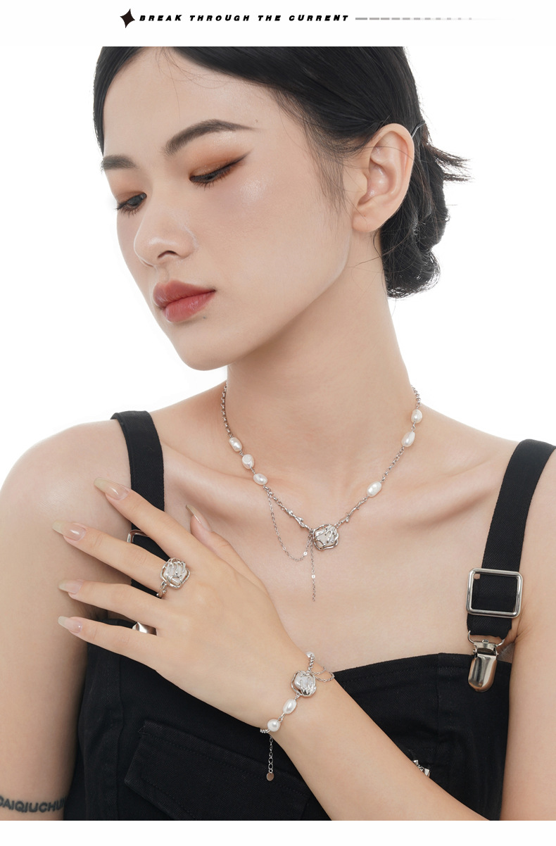 Baroque Style Square Silver Pearl Bracelets 1 Piece