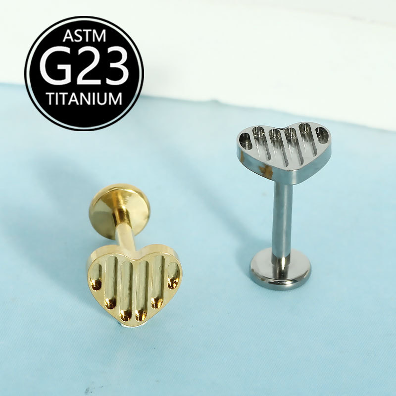 G23 Titanium Alloy Heart-Shaped Lip Piercing Labret Stud Internally Threaded CZ Gem detail image 5