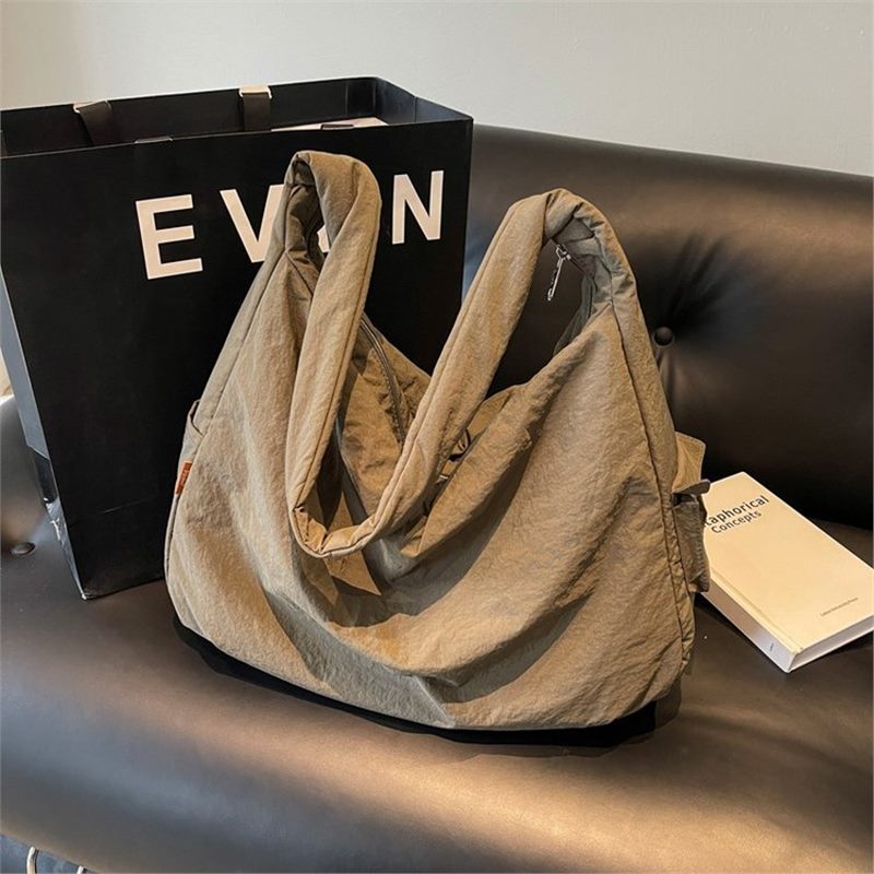 Nylon capacious solid color shopping bag one shoulder
