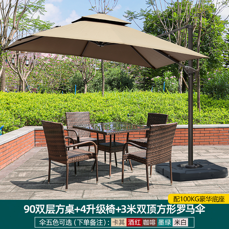 γαβγδε90 복층 사각 테이블 + 업그레이드 의자 4개 + 이중 상판 사각 로마 우산 3m개(무료 쿠션) γαβγδε