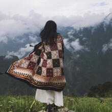 青海西藏茶卡盐湖沙漠旅游拍照披肩女民族风围巾两用空调御寒披风