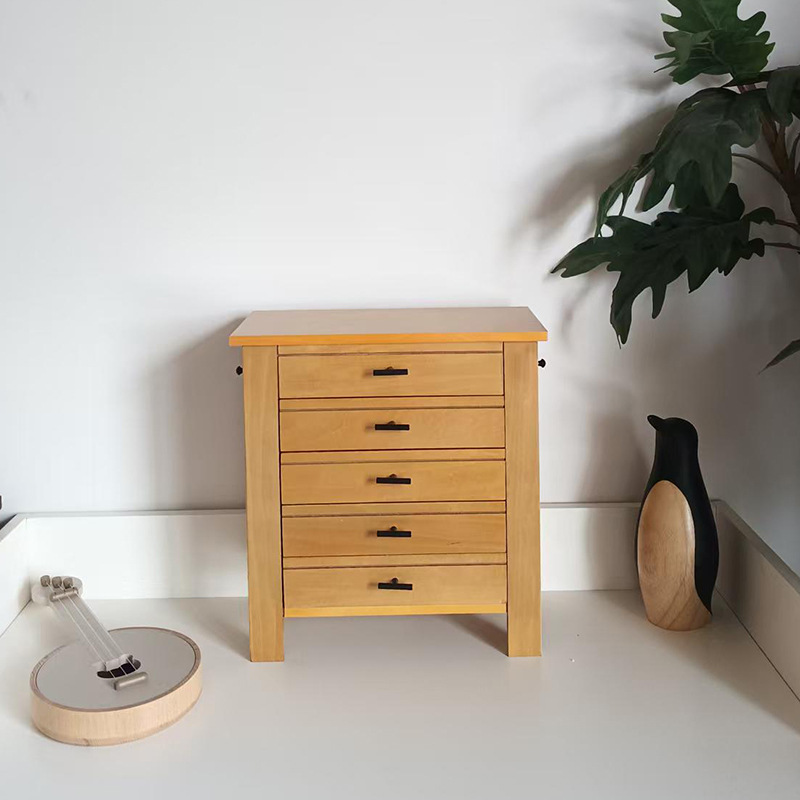 Caja de joyería de madera sólida en stock, caja de almacenamiento de joyería retro multicapa, regalo de boda, caja de joyería de madera de lujo ligera personalizada image 5
