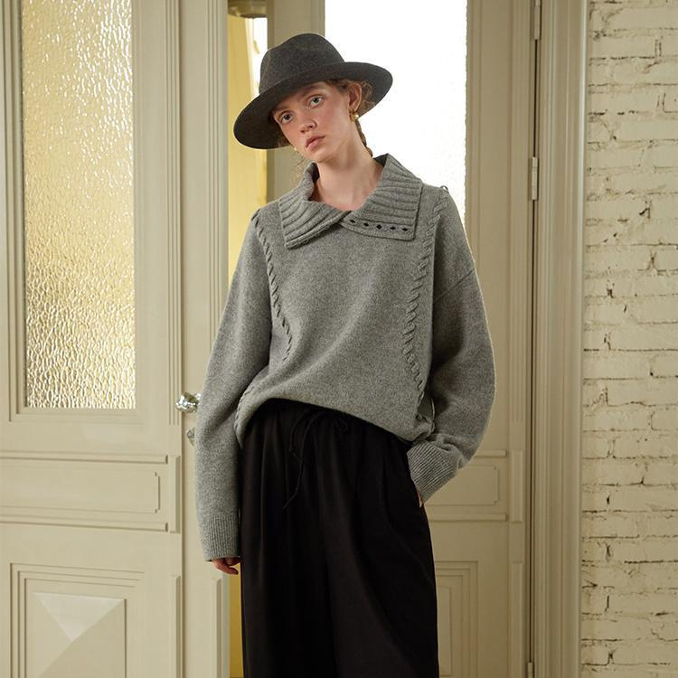 100% Sheep Wool Handmade Cable-Knit Turtleneck Sweater Row Autumn and Winter Relaxed Texture Item for Women