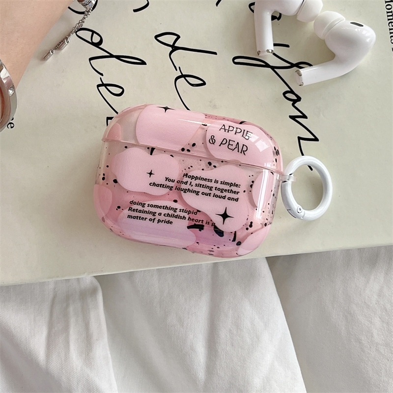 Pink Ink Splash English AirPods Pro Case Suitable for Apple 1/2/3 Generation Wireless Bluetooth Protective Cover
