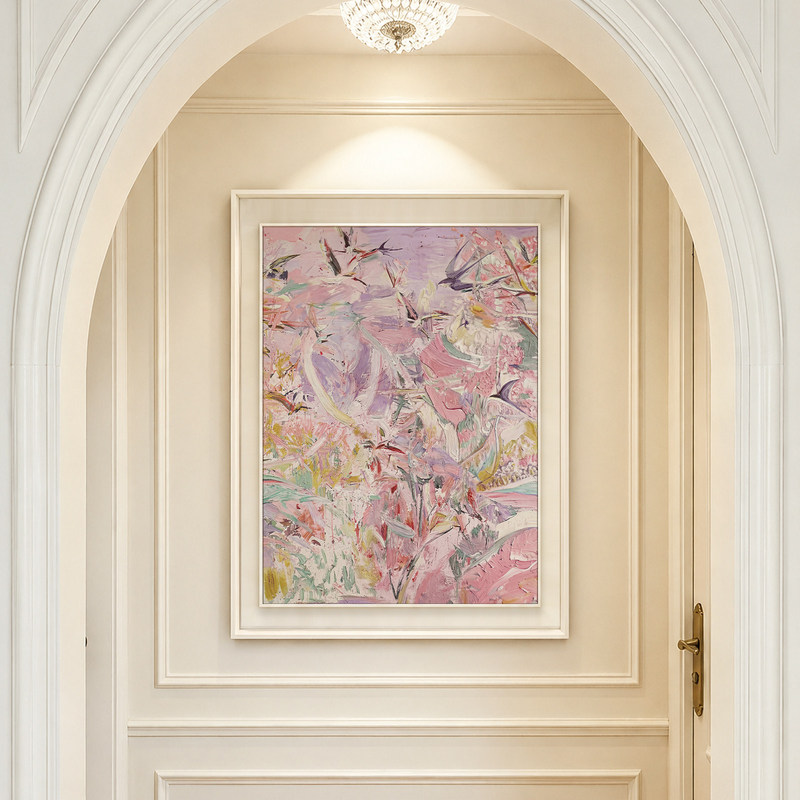 《Dream among Flowers》French-Style Entrance Decorative Painting, Hanging Painting Facing the Door, Abstract Art Wall Painting for the Living Room
