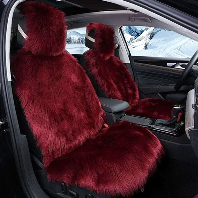 Fur Warm Single Seat Square Cushion, Seat cushion, seat cover - imitation-wool-burgundy-car-alone