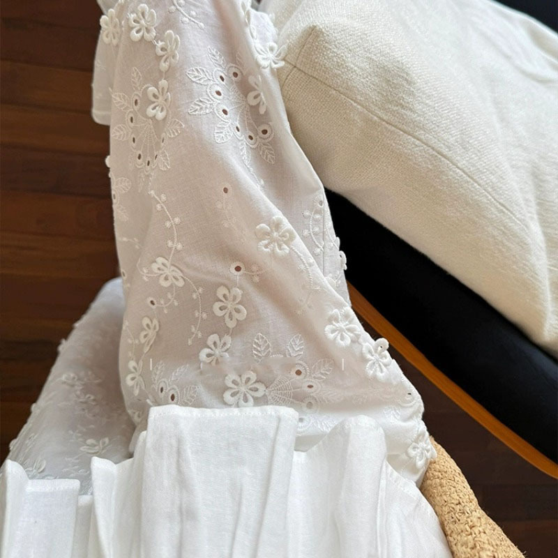 白い立体フラワーレース中空ストレートカジュアルパンツ女性のための 2025 夏の新しい多用途痩身ワイドレッグパンツ|undefined