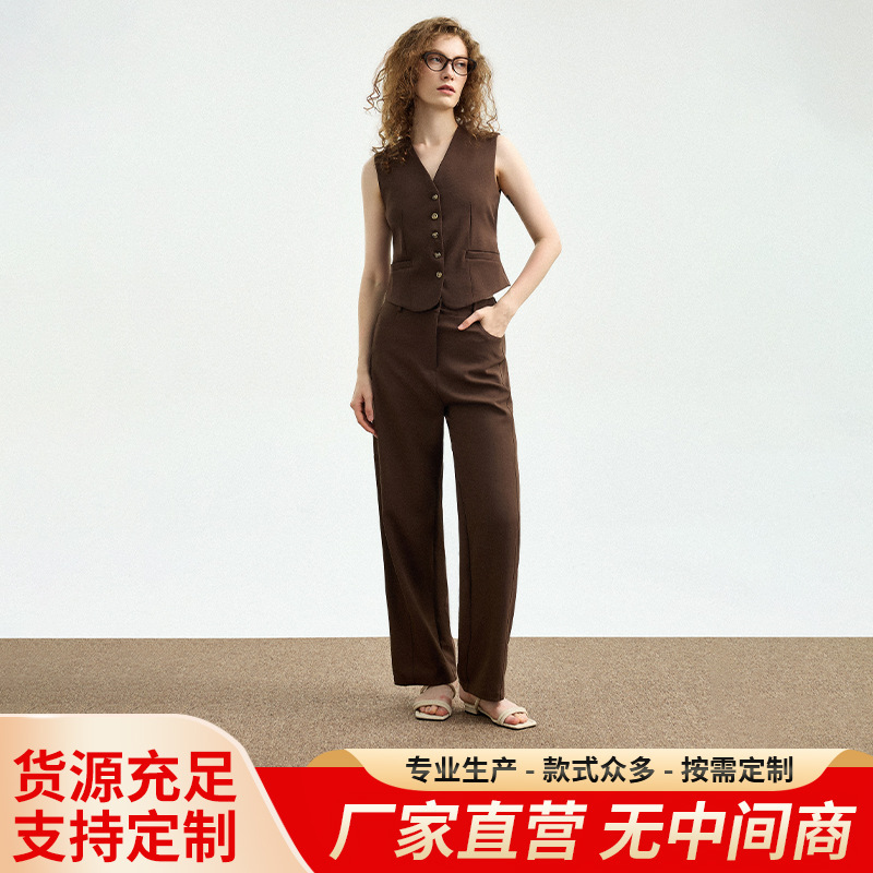Spring and Autumn Vest Wide-Leg Pants Suit for Women, High-Waisted, Slimming, High-End, Summer Temperament, Straight-Leg Casual Suit Pants