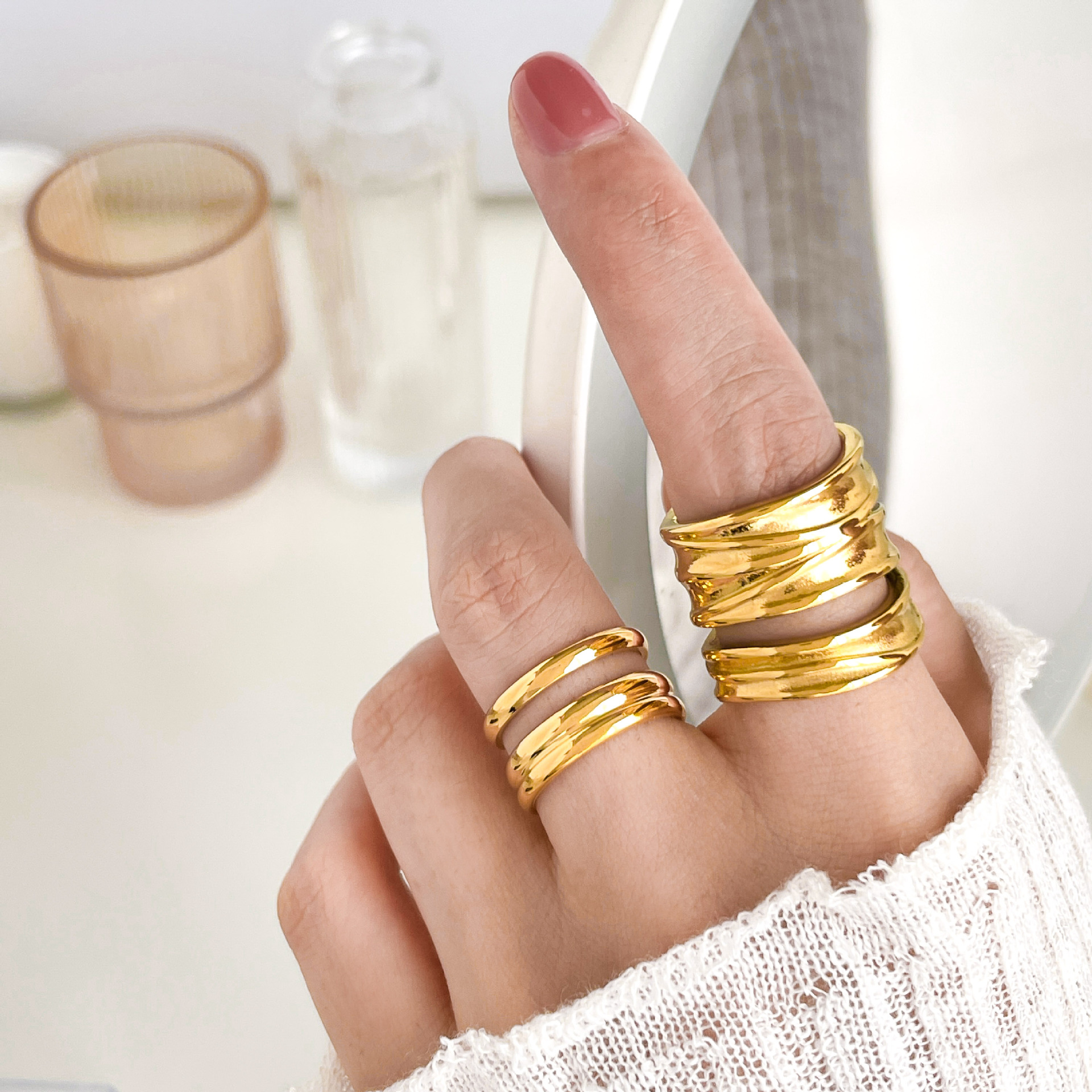 Geometric Pattern Women's Gender Plating Design Retro Geometric Titanium Steel Plating Rings