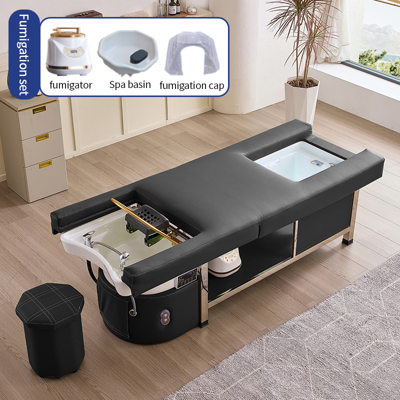 Cama eléctrica elevadora multifuncional para salón de belleza, cama de lavado de cabello, cama de masaje para terapia de cabeza, cama de masaje y cama de fumigación para circulación de agua