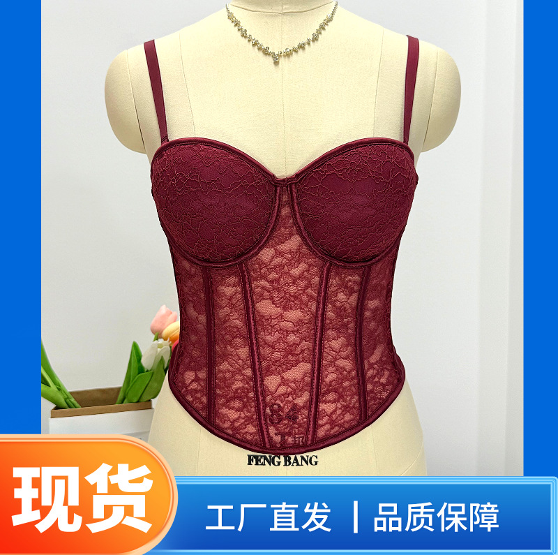 burgundy lace sexy tube top