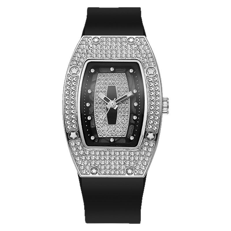 Cinta de cuarzo con diamantes en forma de barril de vino, reloj de mujer, tendencia de moda, temperamento, reloj de mujer, reloj de silicona al por mayor, blanco