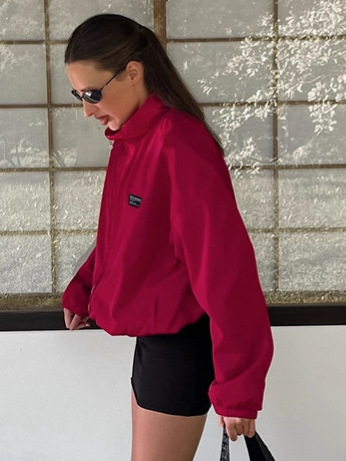 欧美街头时尚红色立领风衣2025冬季新款休闲宽松长袖外套跨境女装|undefined