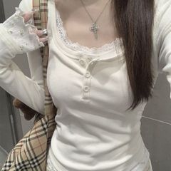 辣妹纯欲风假两件长袖t恤女春秋新款修身显瘦设计感小众短款上衣