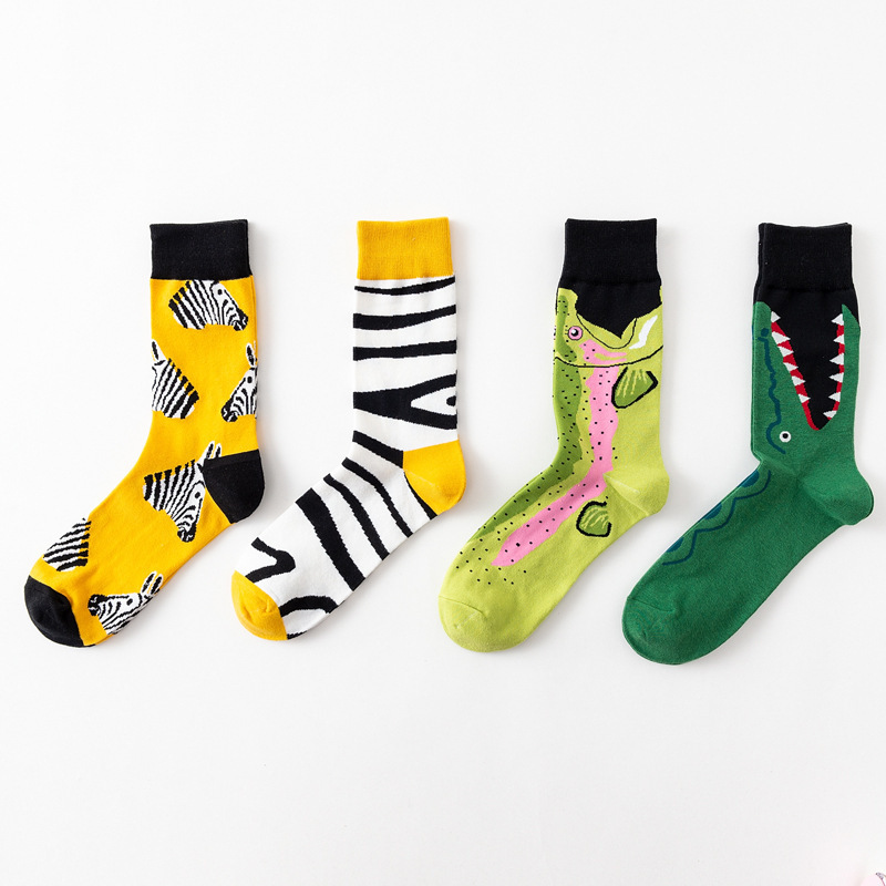 Cross-border fashion color men's socks mid-barrel ban horse striped crocodile animal series personality couples long socks wholesale
