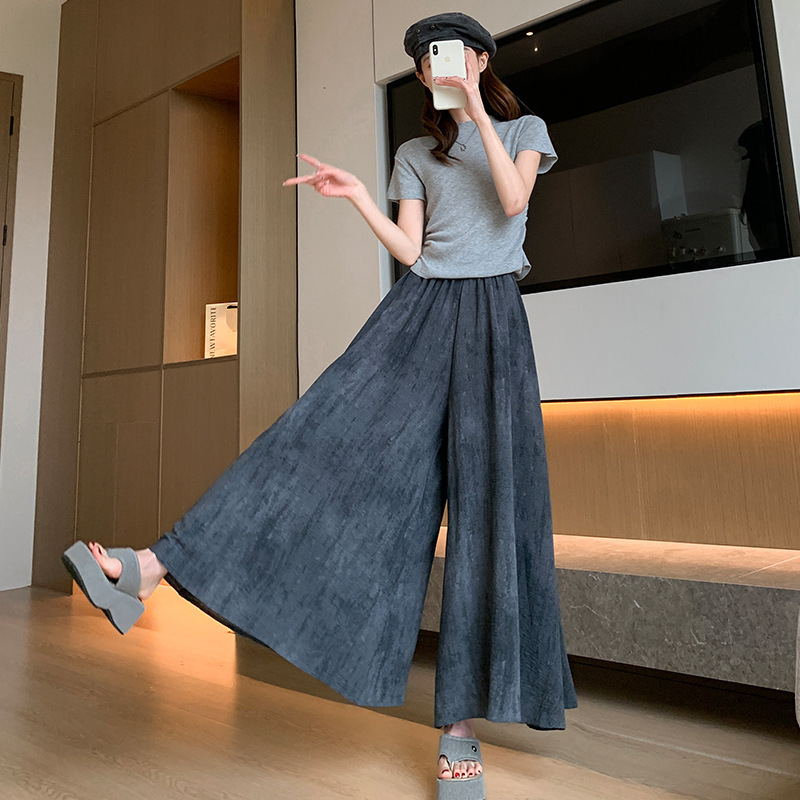 女性のためのタイダイキュロット夏の新しい薄いハイウエストルーズワイドレッグパンツ弾性ウエストスカート|undefined