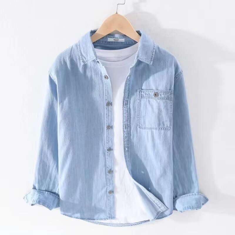 Denim Shirt Men's Thin 2024 Spring Long Sleeve Inch Clothes Men's Casual Men's Coat Outer Wearing Shirt