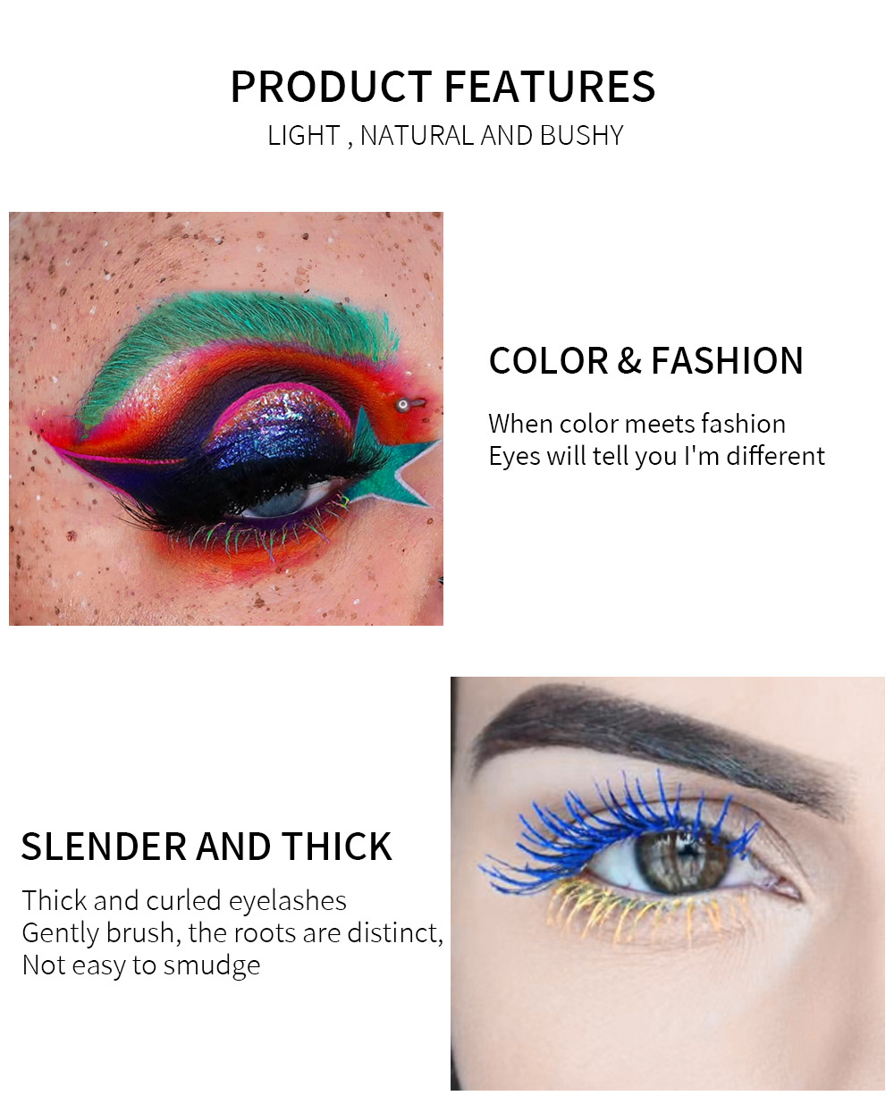 Bunte Mascara-Grundierung, wasserfest, schweißhemmend, nicht schwindlig, färbend, langes Locken, dickes weißes Augenschwarz_voghion.com