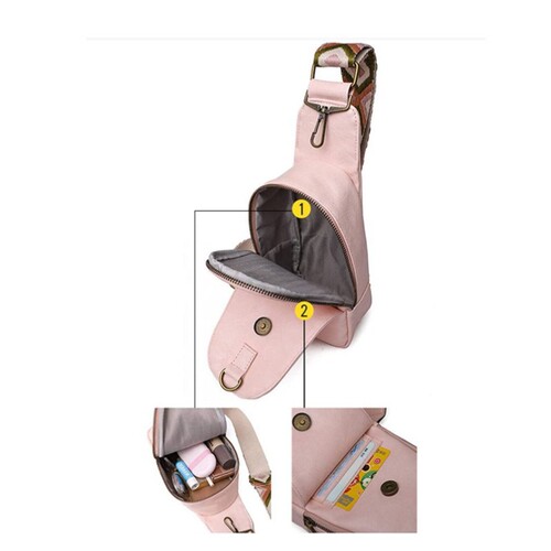 Leather PU women's chest bag, simple single-shoulder crossbody bag with wide shoulder strap, casual motorcycle bag for women
