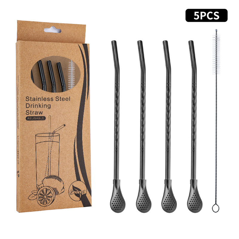 Juego de cuchara de pajita de acero inoxidable 304 transfronterizo creativo de té de yerba, filtro de jugo de yerba, té con leche, cuchara para mezclar café