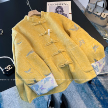 新中式国风黄色盘扣羊绒外套女2024新款爆款秋冬今年流行立领大衣