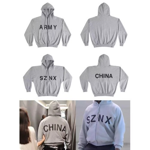 Kanye West's Same Style Shanghai Concert Peripheral Limited Sznx Zipper Sweatshirt Jacket Couple Army Hoodie Kanye West's Same Style Shanghai Concert Peripheral Limited Sznx Zipper Sweatshirt Jacket Couple Army Hoodie