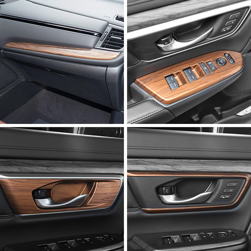 Suitable for 17-21 Honda CRV Haoying peach wood grain interior steering wheel armrest box water cup trim flare ring