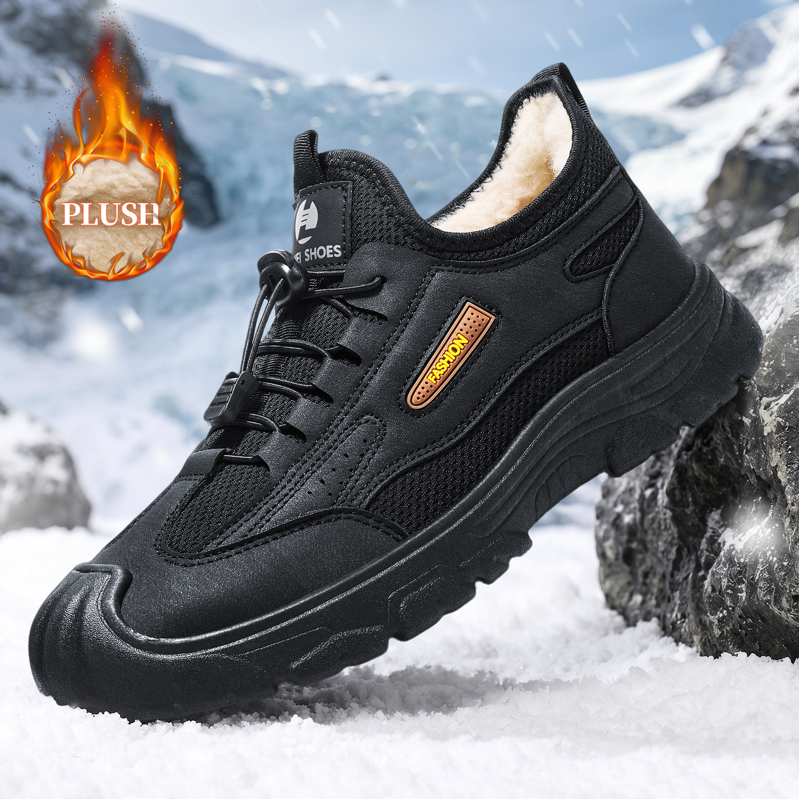 Zapatos de algodón para hombres, botas de algodón para hombres de tamaño grande, botas de cuero cálidas con botas de algodón gruesas, botas de nieve cómodas a prueba de frío.
