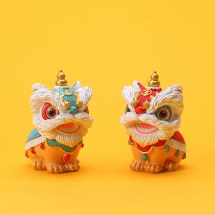 New Chinese Style National Trend Fengjinbao Lion Awakening Ornaments Tea Pet Car Desktop Decoration Cute Home Gift Silk Flowers