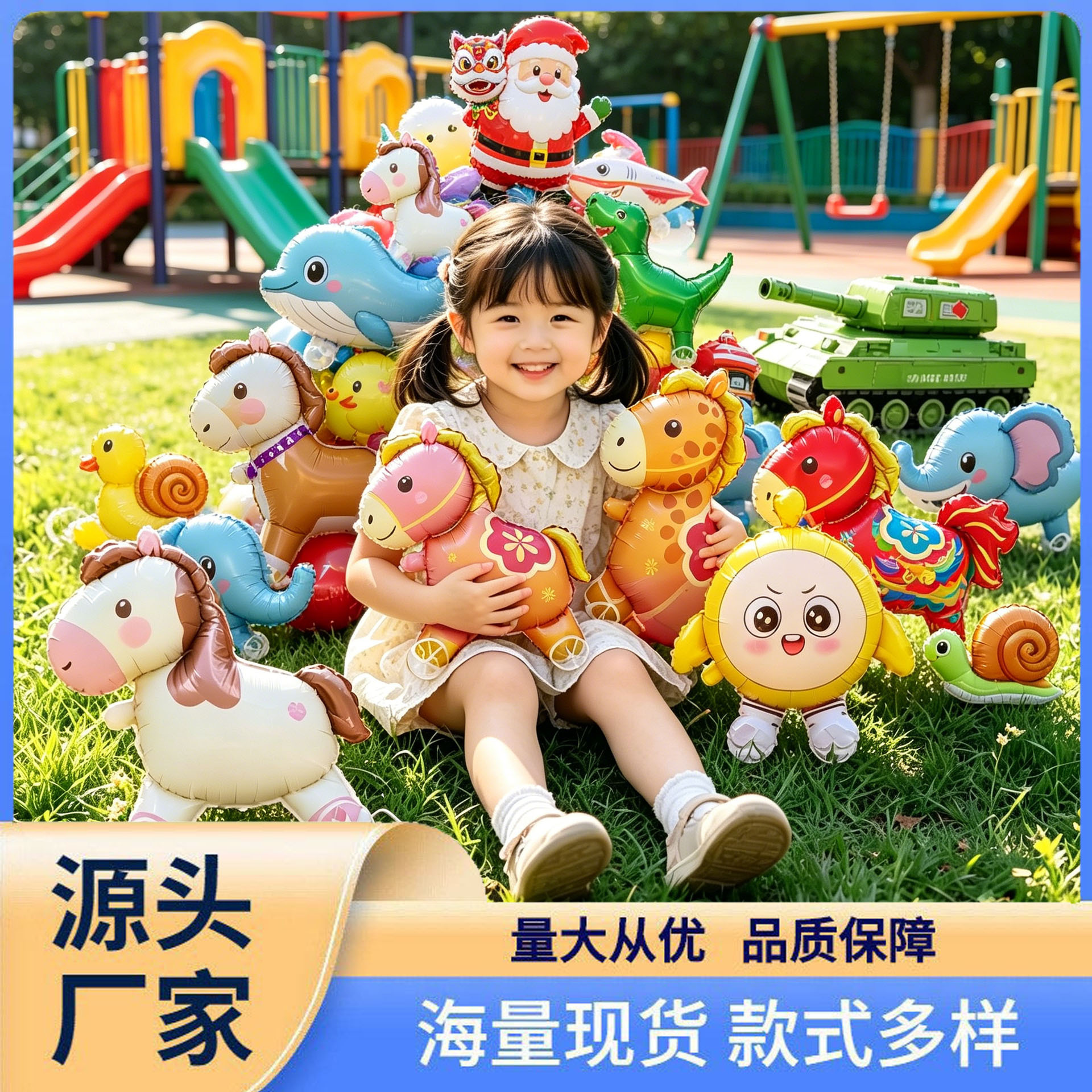 精品小红马带轮拉绳动物铝膜气球卡通摆摊生日儿童带轮玩具气球批