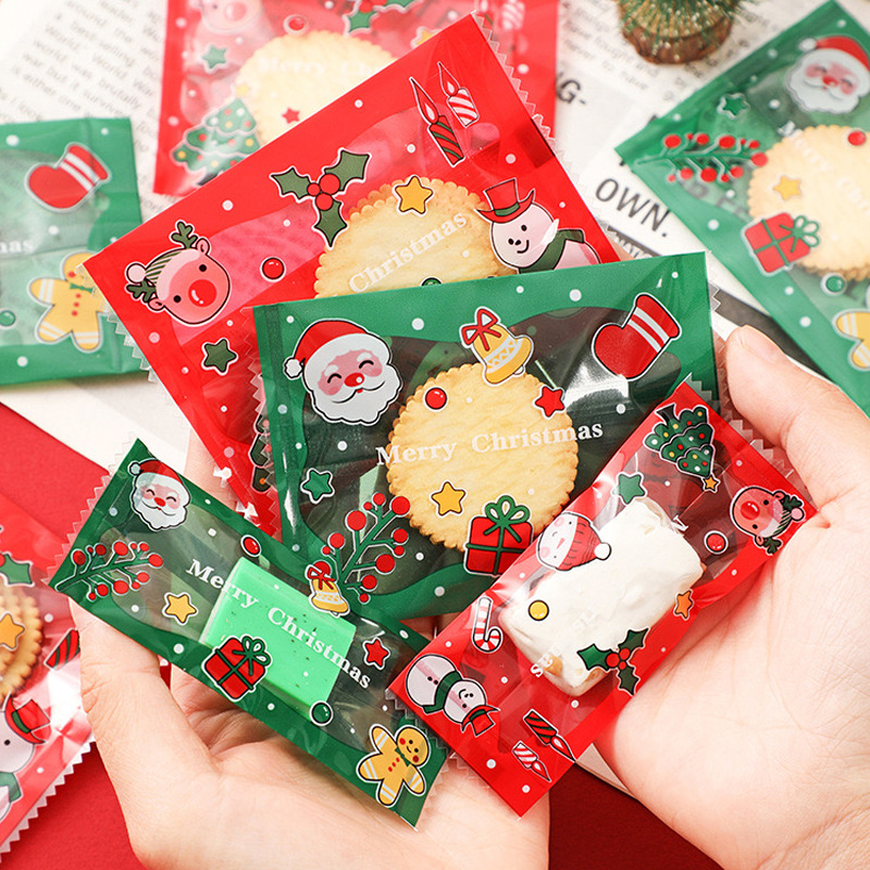 100个圣诞节糖果巧克力包装袋 节日派对曲奇饼干机封袋休闲零食袋