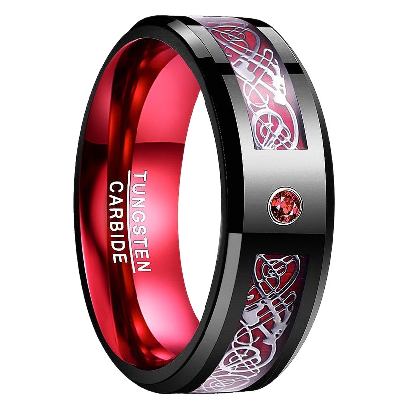 Anillo de acero de tungsteno con patrón de dragón negro Azul Rojo verde fibra de carbono anillo de acero de tungsteno en stock entrega de una sola pieza